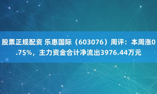 股票正规配资 乐惠国际（603076）周评：本周涨0.75%，主力资金合计净流出3976.44万元